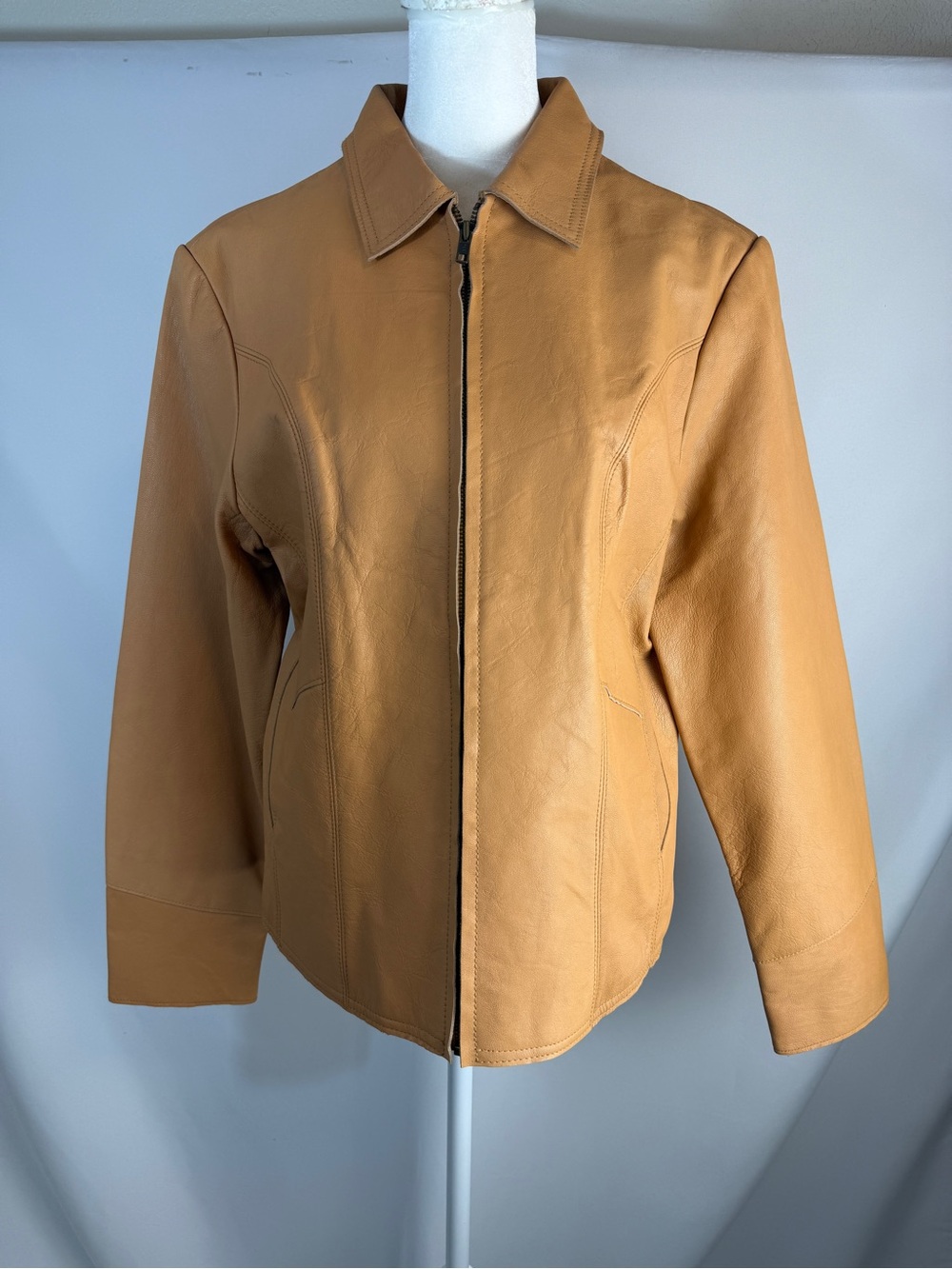 Vintage 90s GAP Camel Leather Zip-Front Jacket